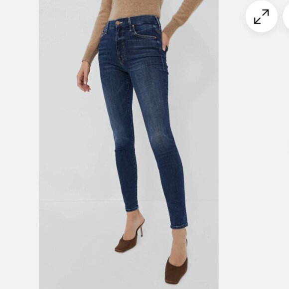 NWT MOTHER Looker Ankle Jeans in Dark Denim "Teaming Up" Wash, Size 27 - Picture 1 of 12